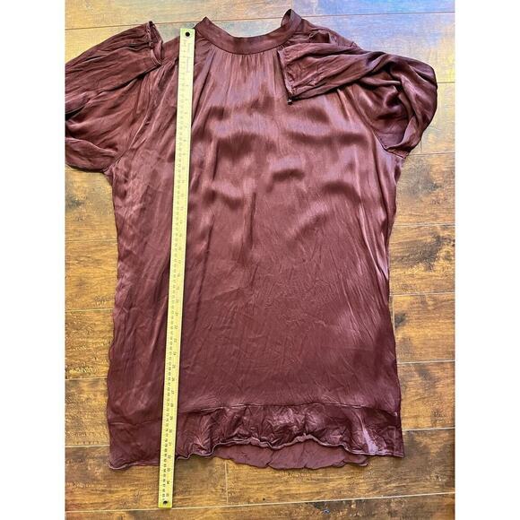 Little Moon Women Maroon Mini Satin Long Sleeve Viscose Dress Size Small Large - Picture 9 of 9